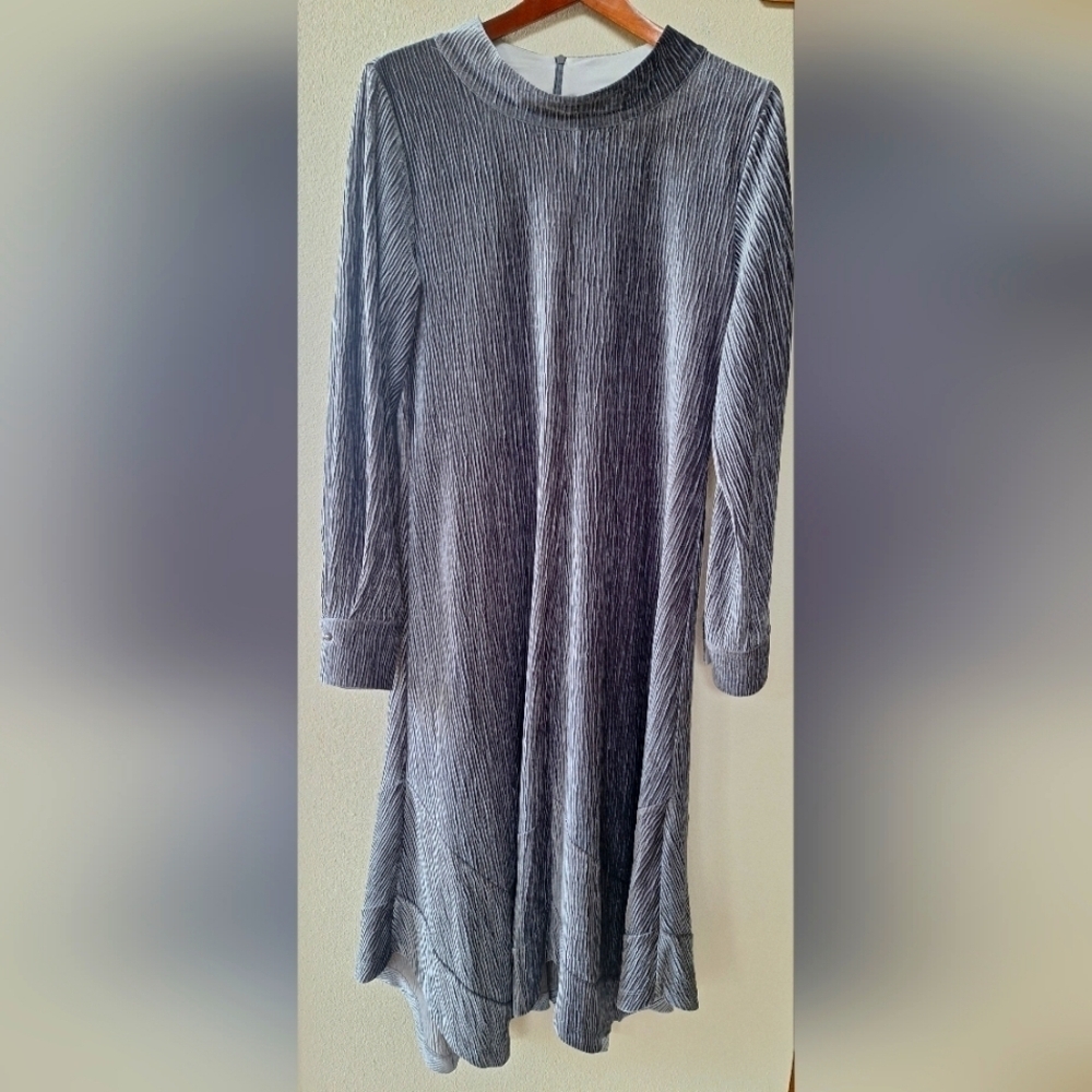 NWT Soft Surroundings Salvaza Womens Gray Velvet Texture Midi Dress Size L